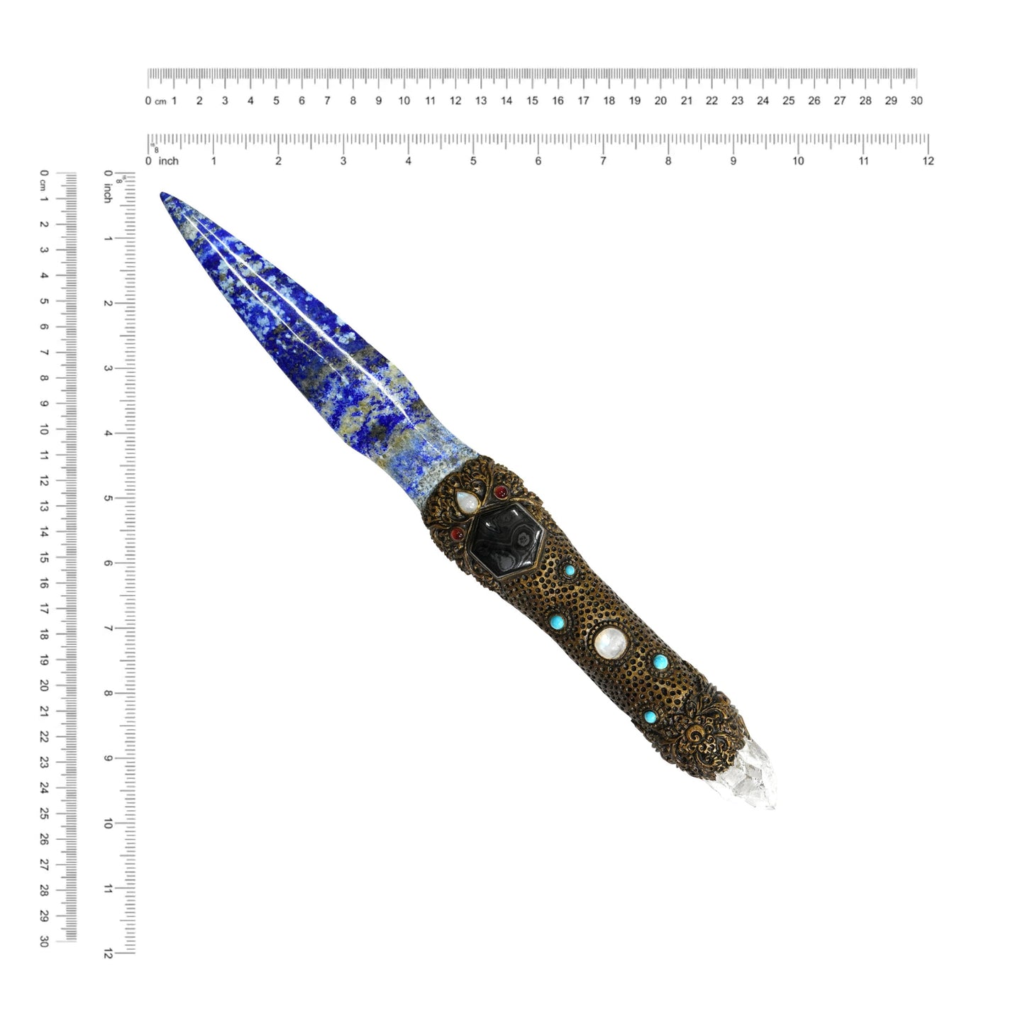Starborn Lapis Lazuli Crystal Wand with Decorative Gemstone Inlay Clay Handle