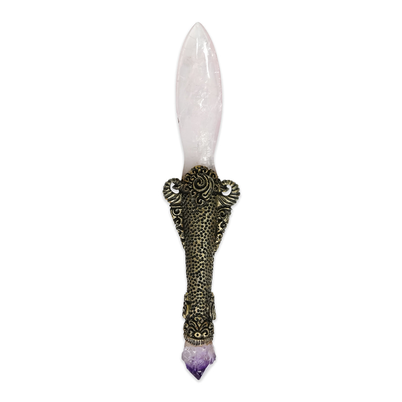 Starborn Rose Quartz Crystal Wand with Decorative Gemstone Inlay Clay Handle