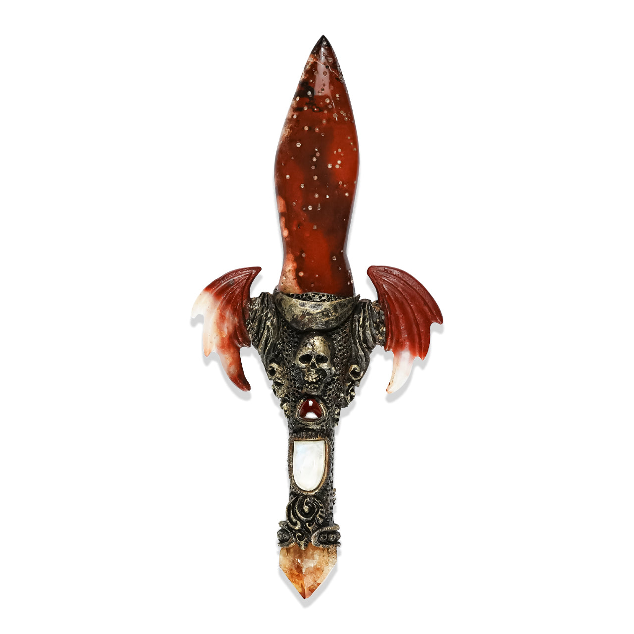 Starborn Red Jasper Crystal Wand with Red Jasper Wings and Decorative Gemstone Inlay Clay Handle