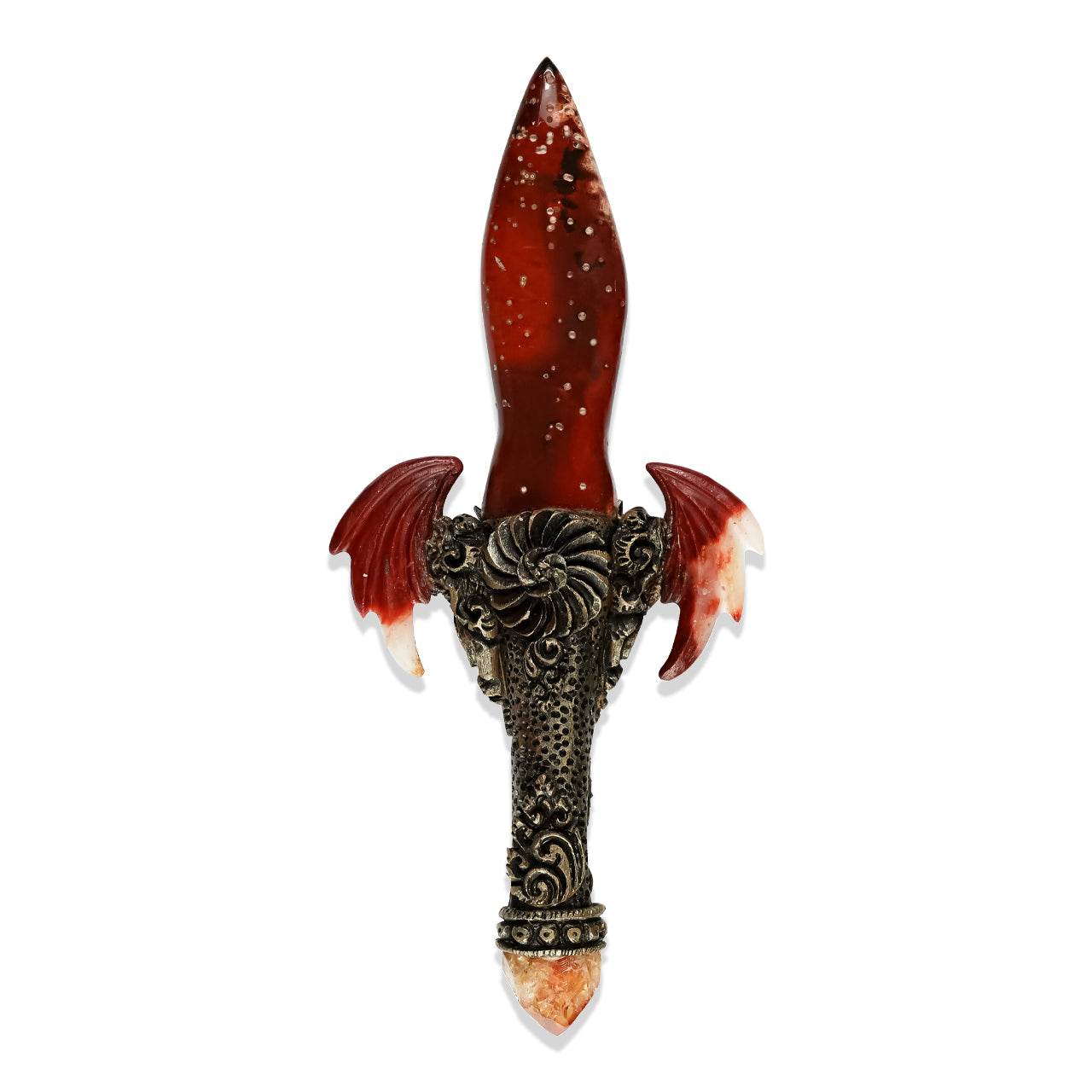 Starborn Red Jasper Crystal Wand with Red Jasper Wings and Decorative Gemstone Inlay Clay Handle