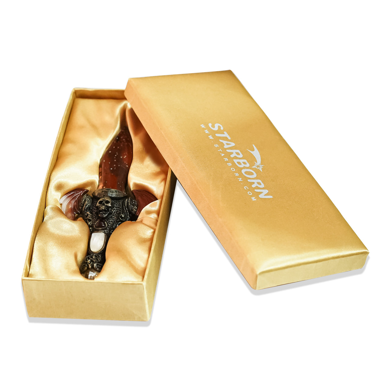 Starborn Red Jasper Crystal Wand with Red Jasper Wings and Decorative Gemstone Inlay Clay Handle