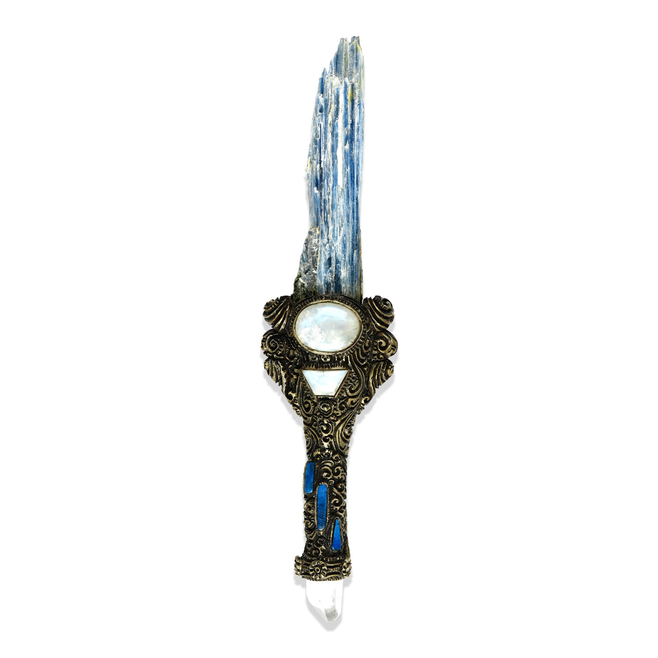 Starborn Kyanite Crystal Wand with Decorative Gemstone Inlay Clay Handle