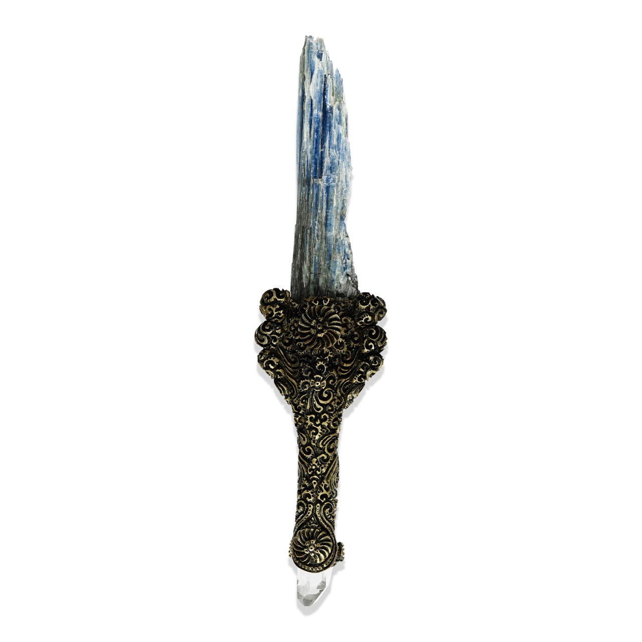 Starborn Kyanite Crystal Wand with Decorative Gemstone Inlay Clay Handle