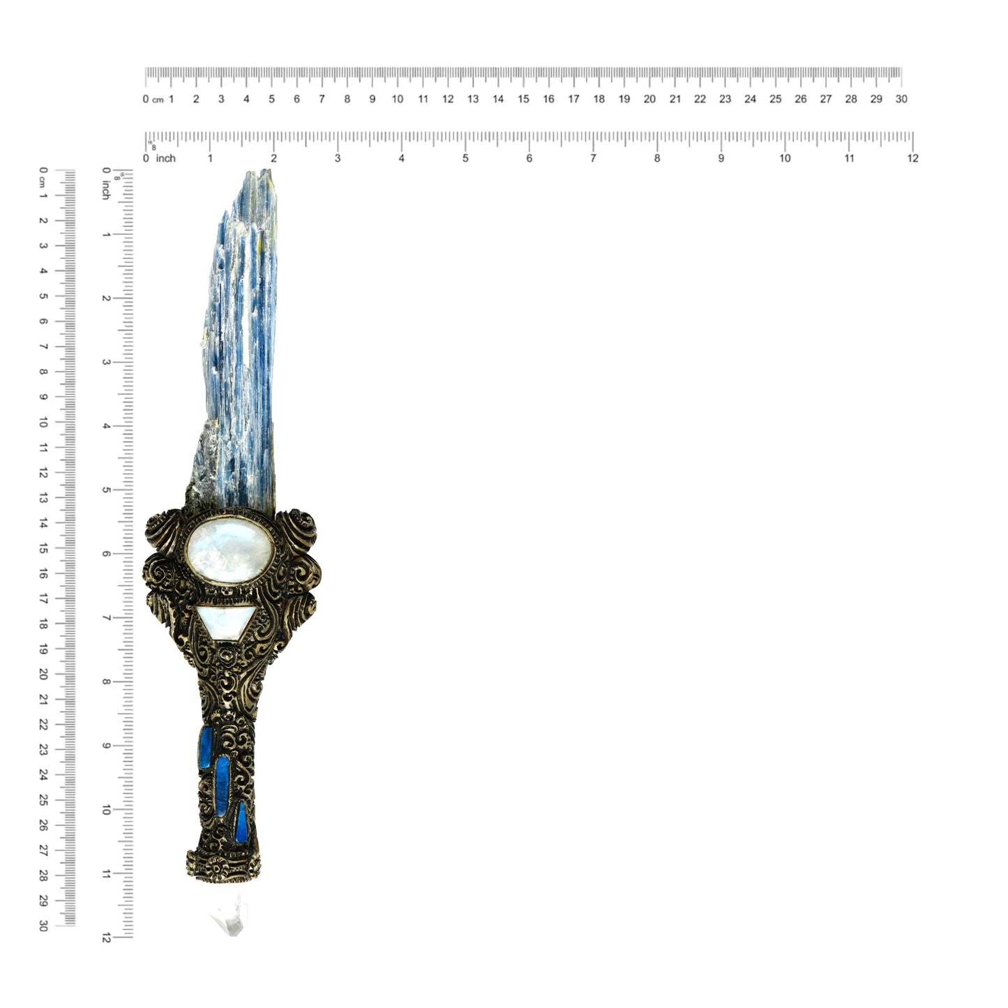 Starborn Kyanite Crystal Wand with Decorative Gemstone Inlay Clay Handle