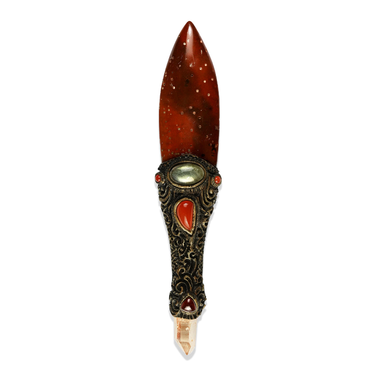 Starborn Red Jasper Crystal Wand with Decorative Gemstone Inlay Clay Handle
