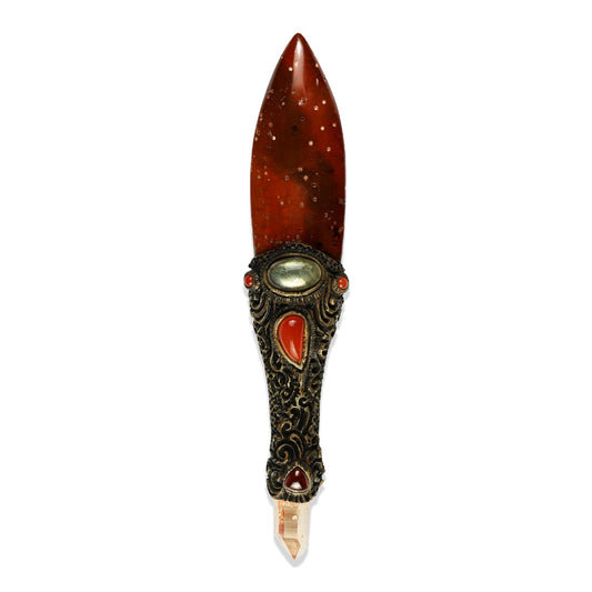 Starborn Red Jasper Crystal Wand with Decorative Gemstone Inlay Clay Handle