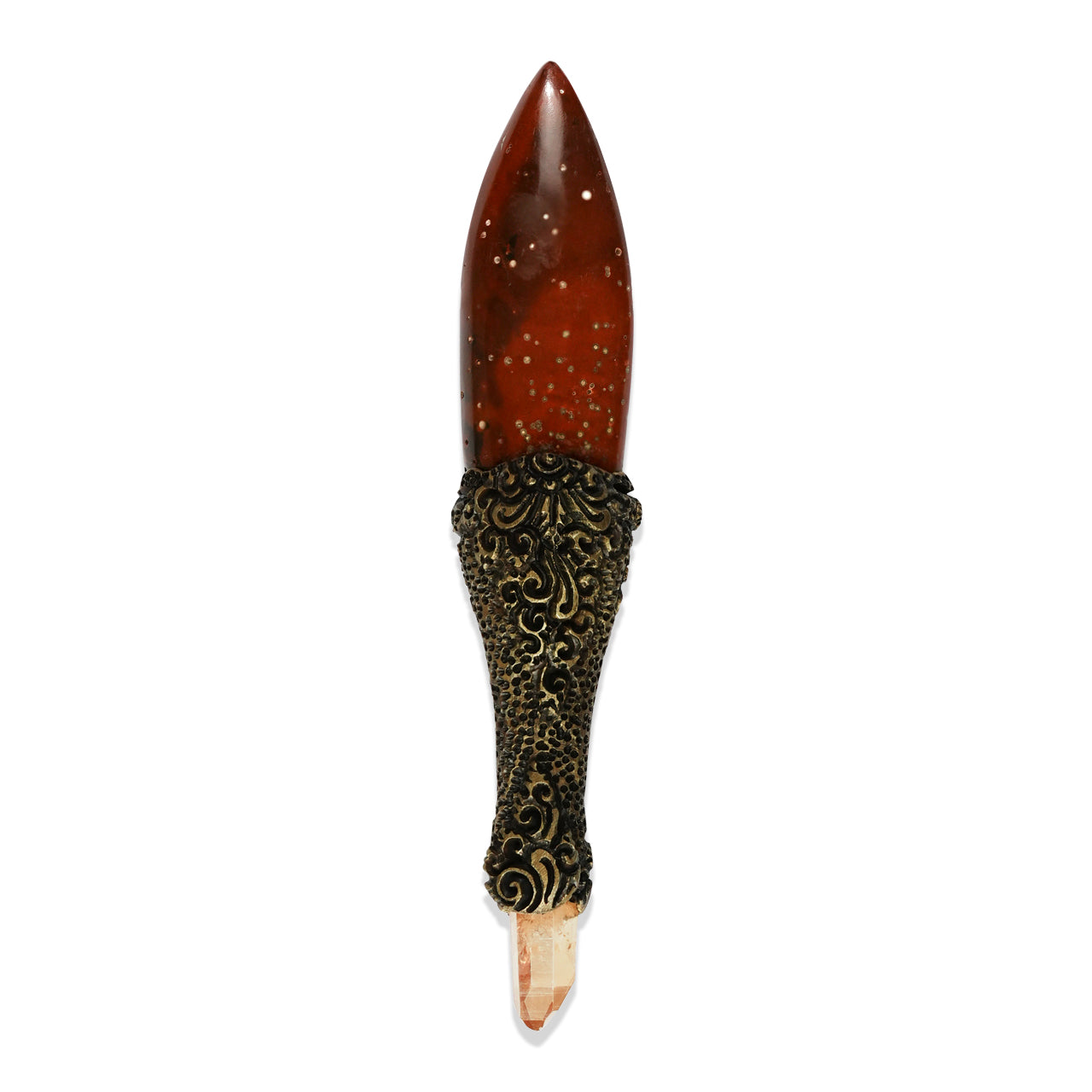 Starborn Red Jasper Crystal Wand with Decorative Gemstone Inlay Clay Handle
