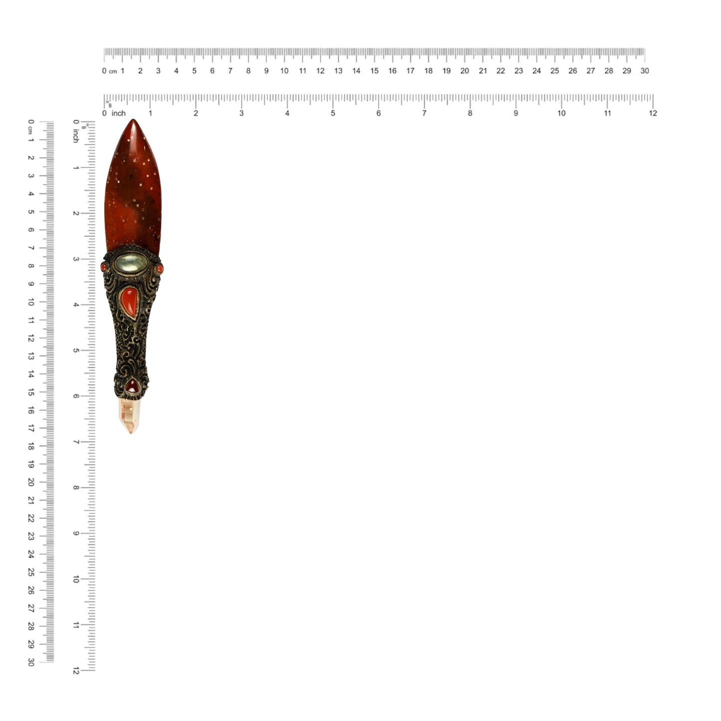 Starborn Red Jasper Crystal Wand with Decorative Gemstone Inlay Clay Handle