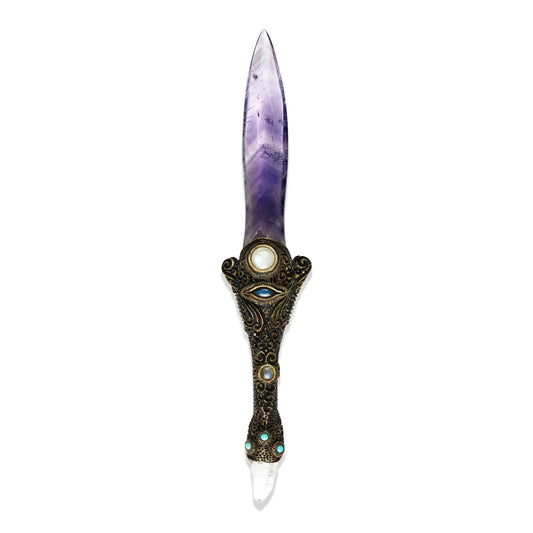 Starborn Chevron Amethyst Crystal Wand with Decorative Gemstone Inlay Clay Handle