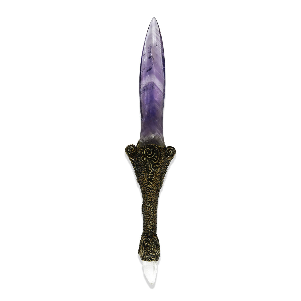 Starborn Chevron Amethyst Crystal Wand with Decorative Gemstone Inlay Clay Handle
