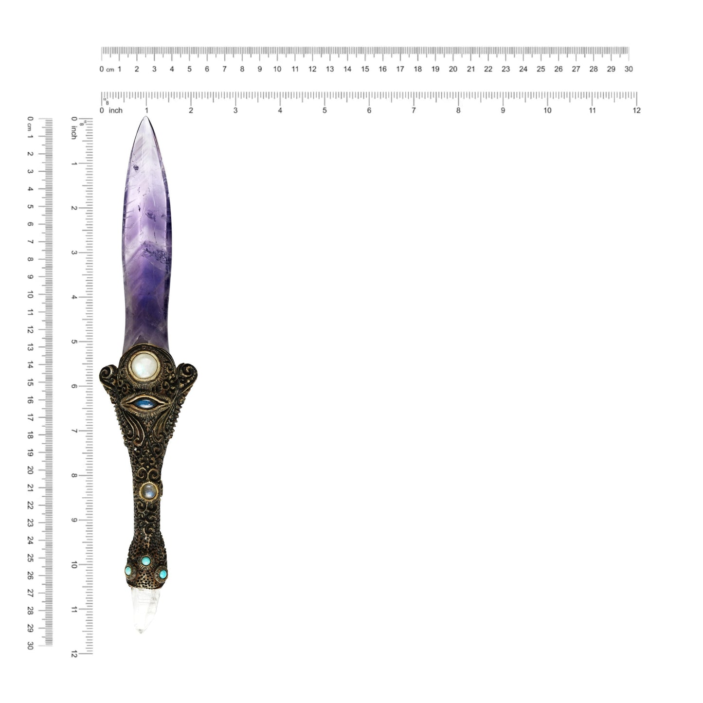 Starborn Chevron Amethyst Crystal Wand with Decorative Gemstone Inlay Clay Handle