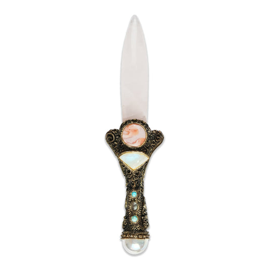 Starborn Rose Quartz Crystal Wand with Decorative Gemstone Inlay Clay Handle