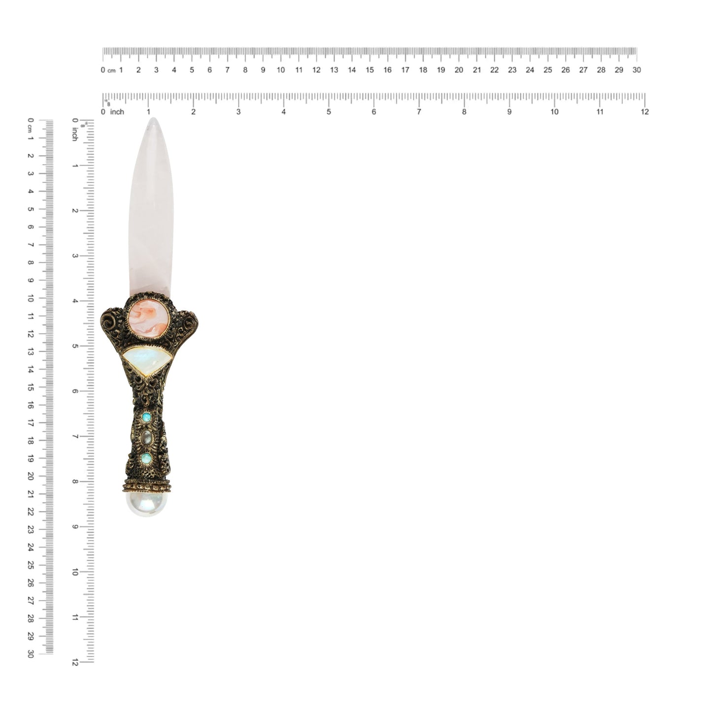 Starborn Rose Quartz Crystal Wand with Decorative Gemstone Inlay Clay Handle