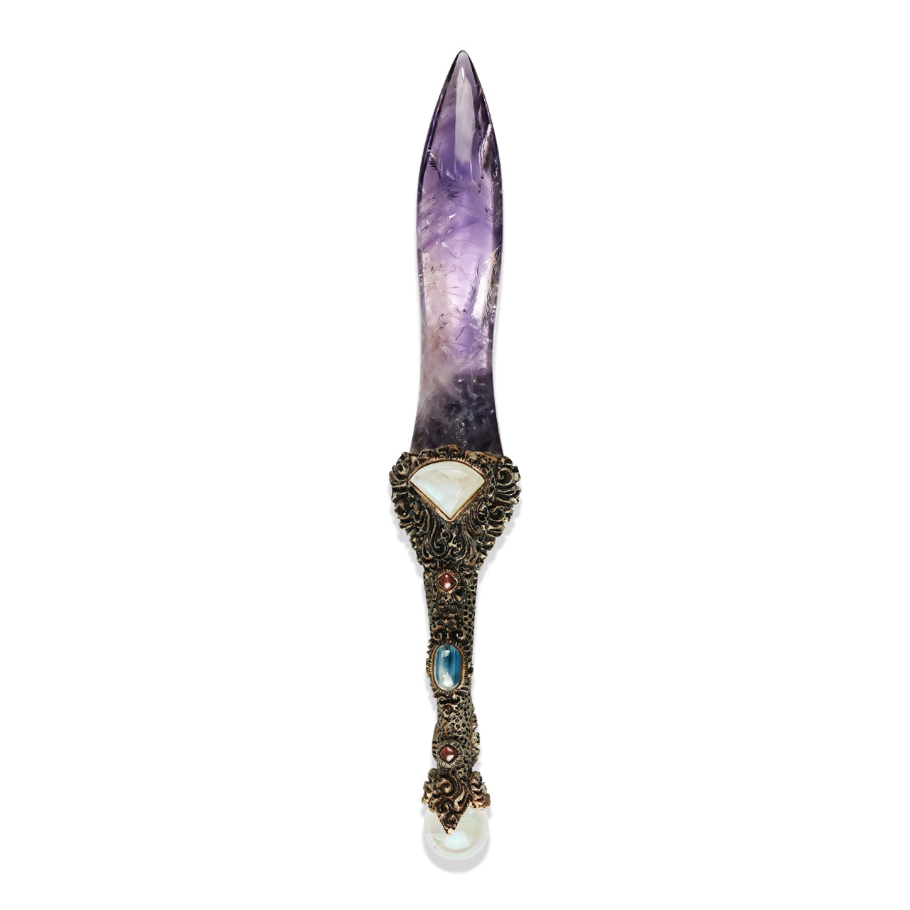 Starborn Chevron Amethyst Crystal Wand with Decorative Gemstone Inlay Clay Handle