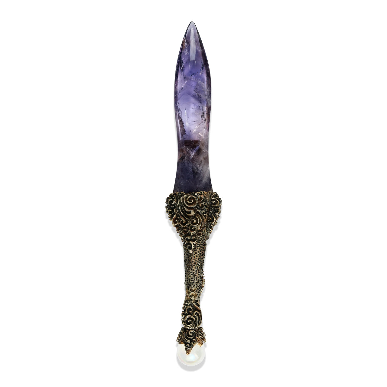 Starborn Chevron Amethyst Crystal Wand with Decorative Gemstone Inlay Clay Handle