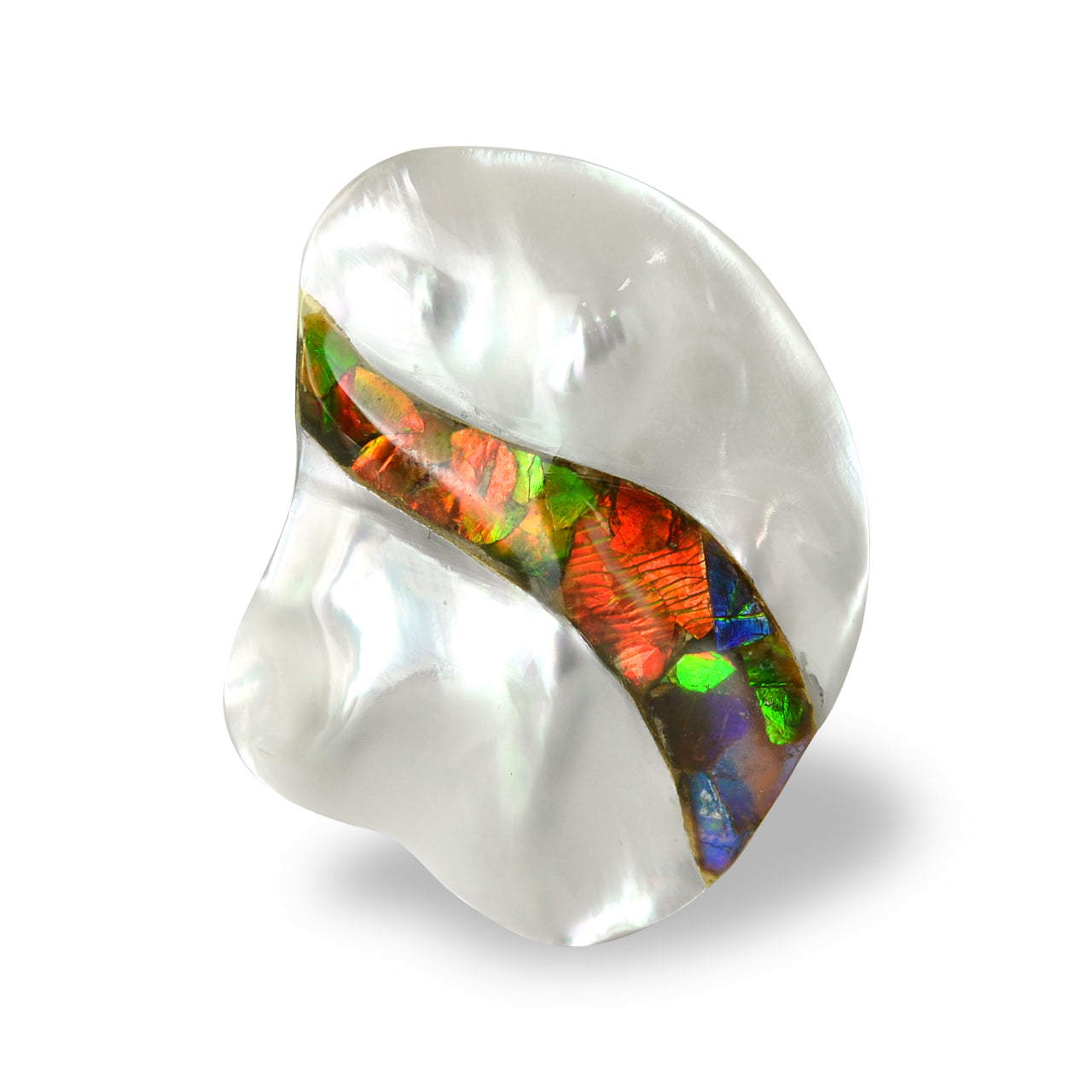 Starborn Mother of Pearl with Ammolite Inlay Freeform Cabochon (38x29 mm) - 1 Piece