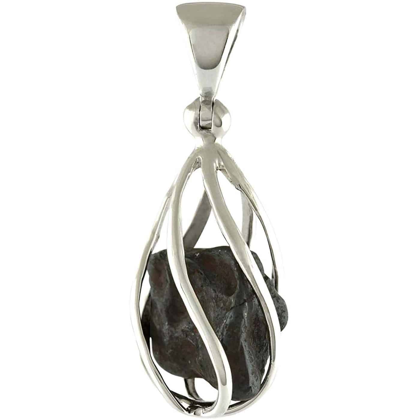 Starborn Agoudal Meteorite Spiral Cage Pendant in Sterling Silver