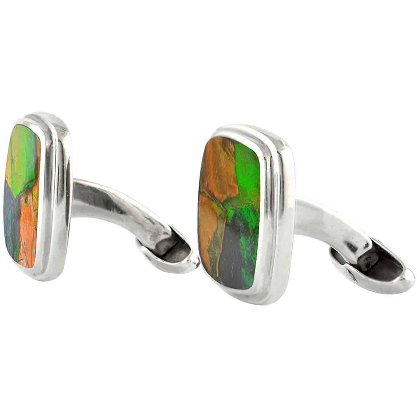 Starborn Ammolite Inlay Cushion-Cut Cufflinks in Sterling Silver
