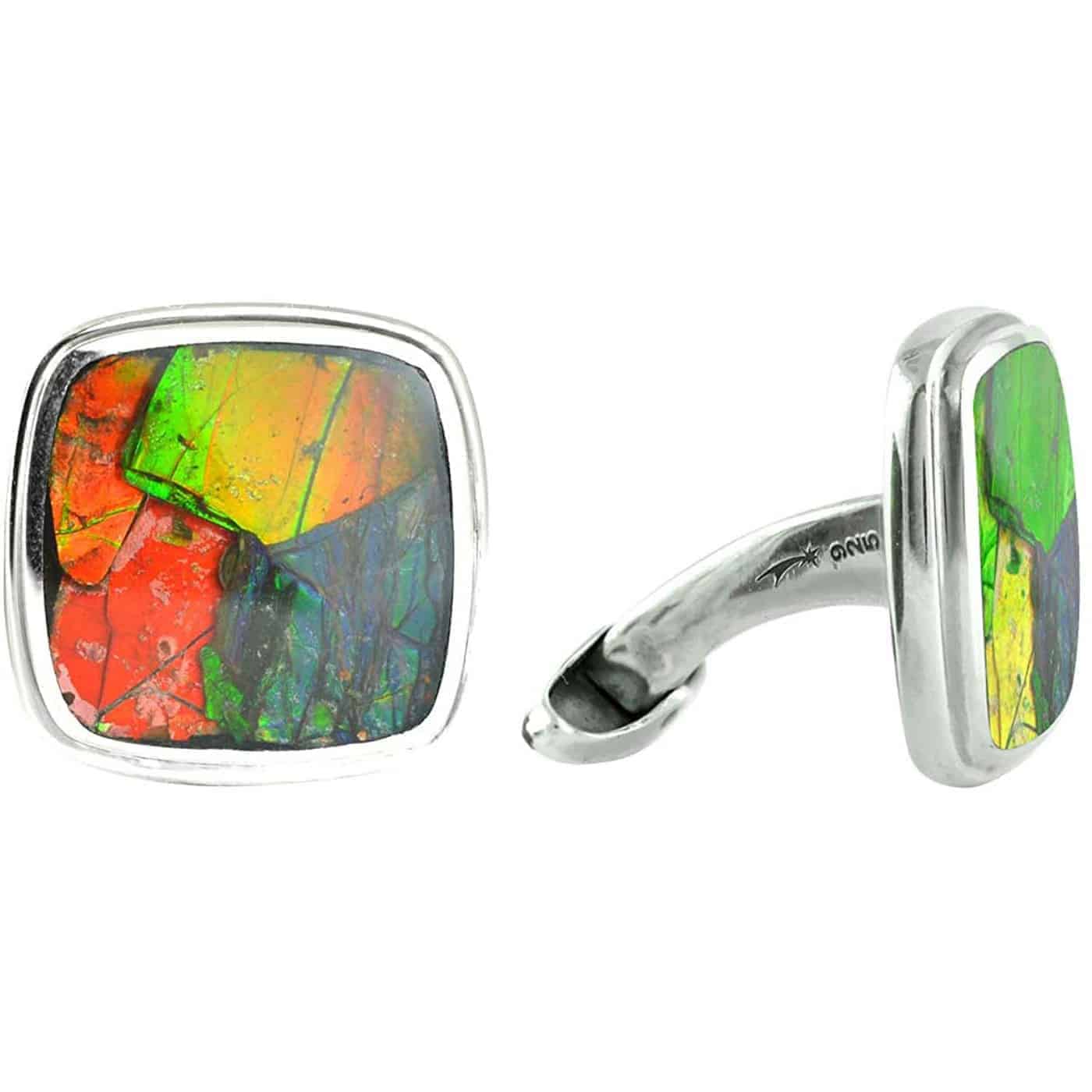 Starborn Ammolite Inlay Cushion-Cut Cufflinks in Sterling Silver