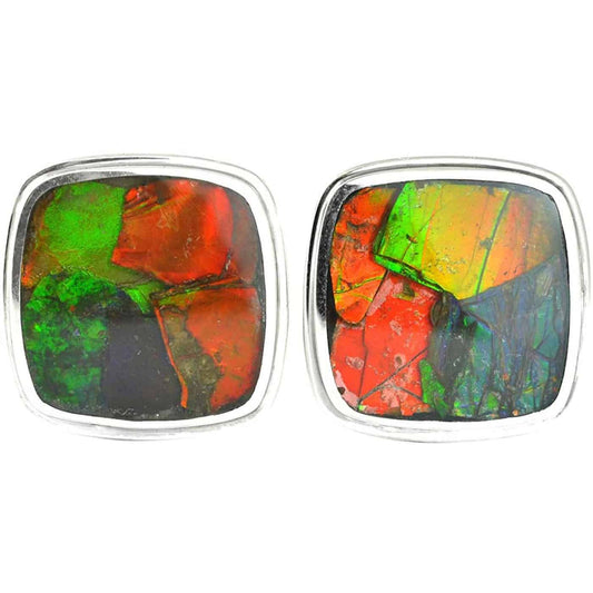 Starborn Ammolite Inlay Cushion-Cut Cufflinks in Sterling Silver