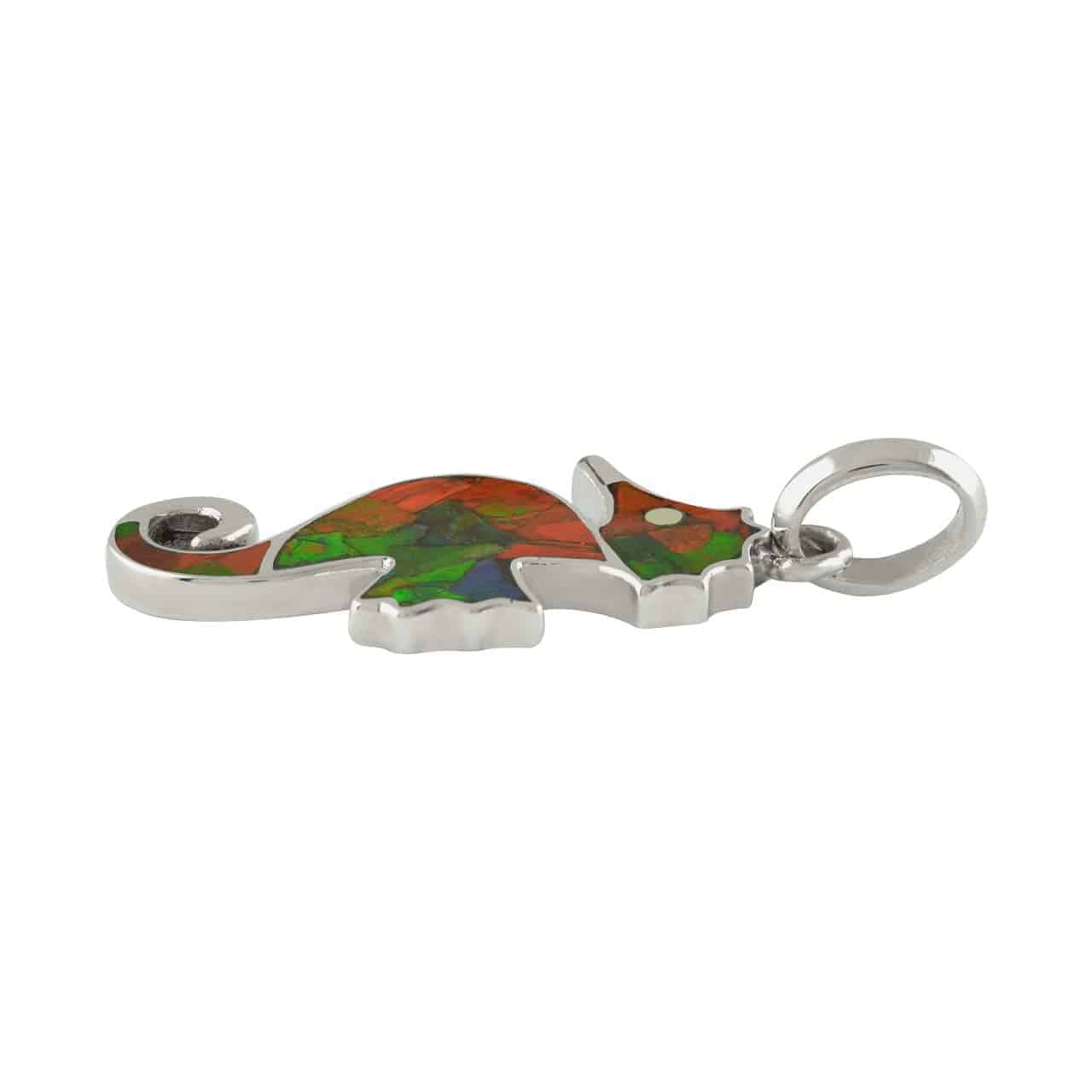 Starborn Ammolite Seahorse Pendant in Sterling Silver