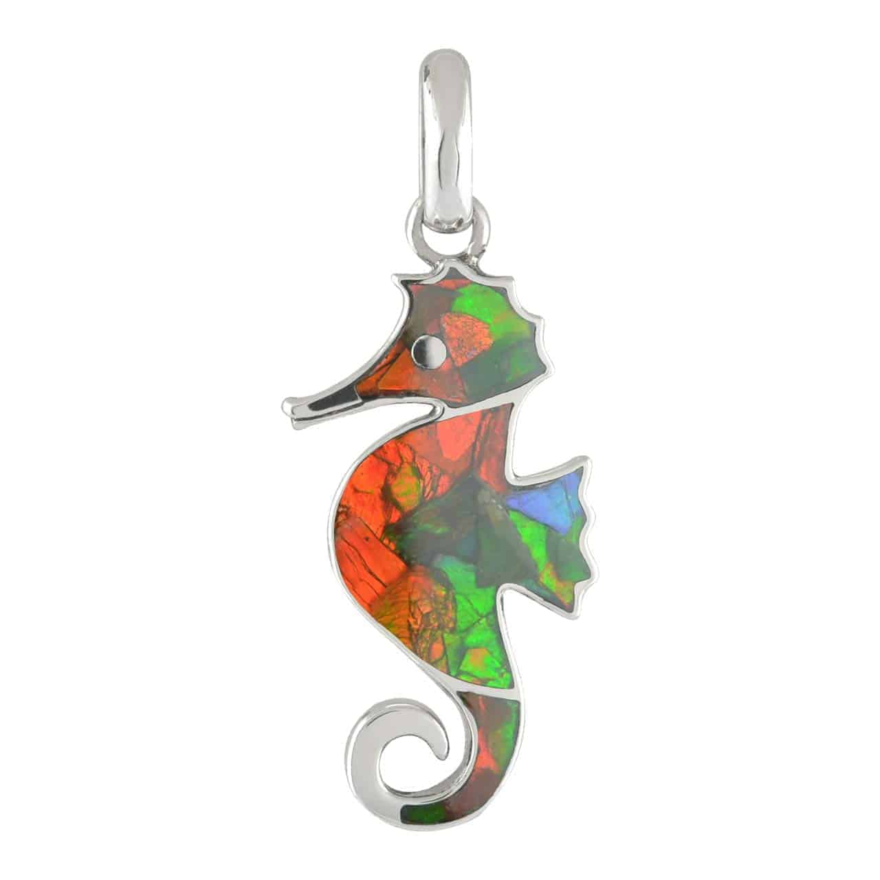 Starborn Ammolite Seahorse Pendant in Sterling Silver