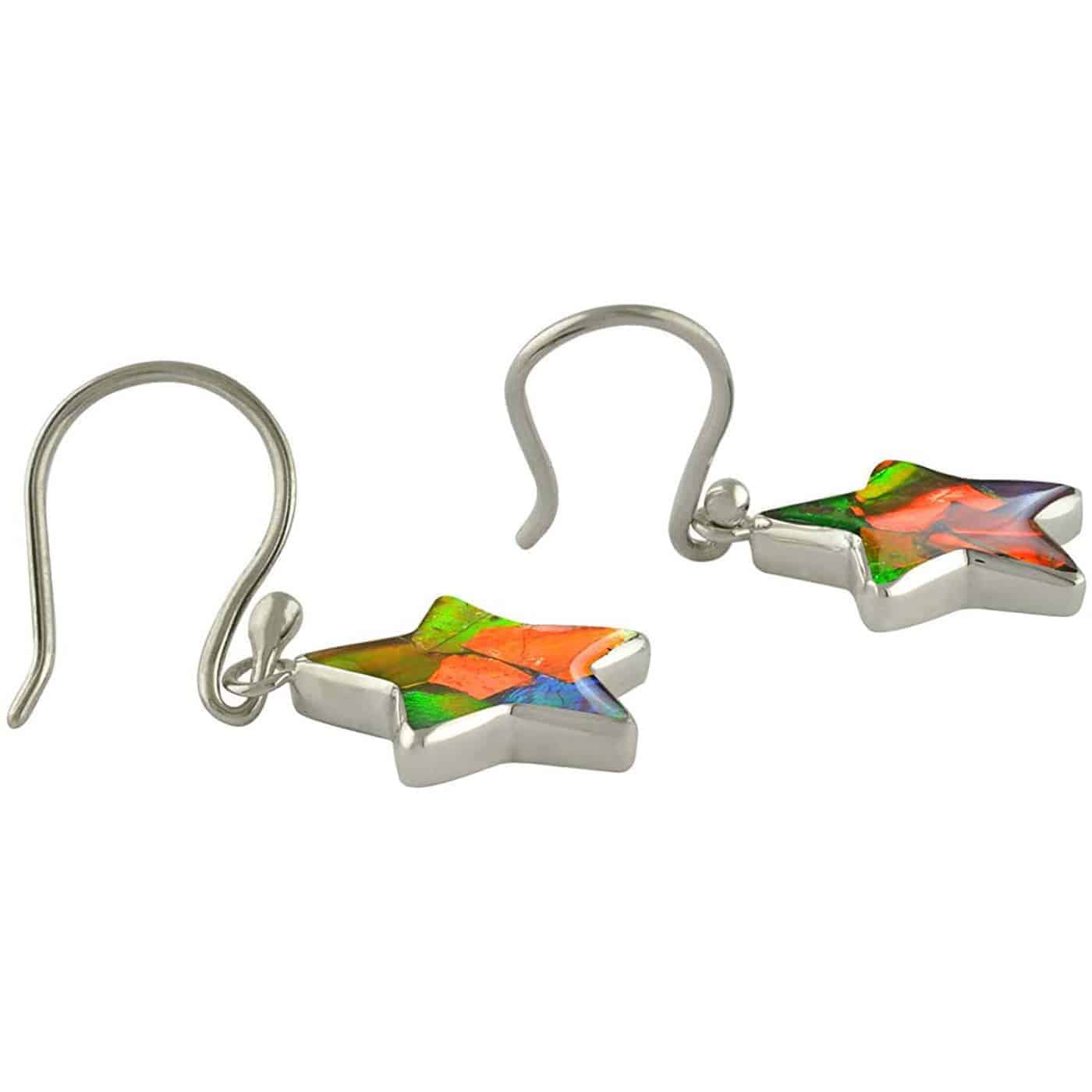 Starborn Ammolite Star Dangle Earrings in Sterling Silver