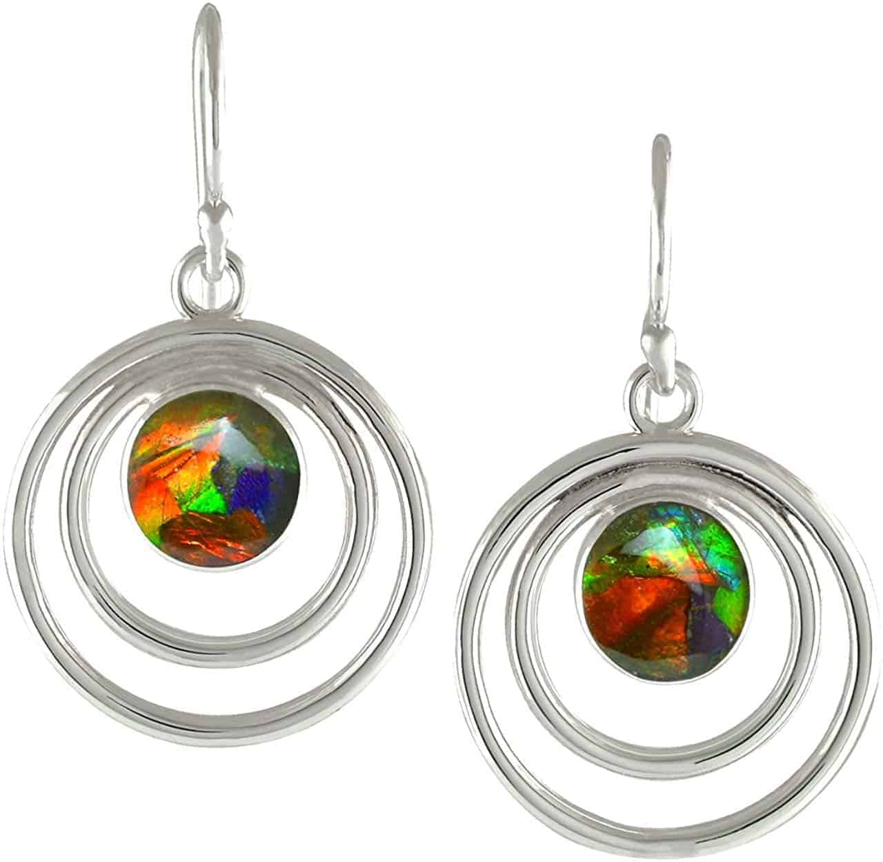 Starborn Ammolite Sterling Silver Pendant and Earring Set - Graduated Orbit Design