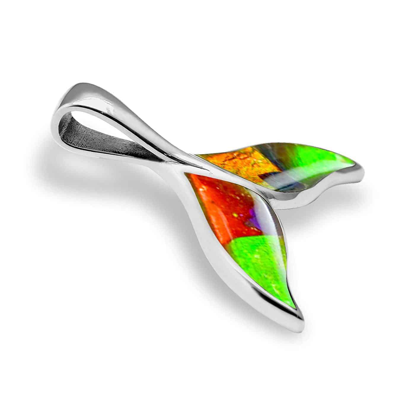 Starborn Ammolite Whale Tail Pendant in Sterling Silver