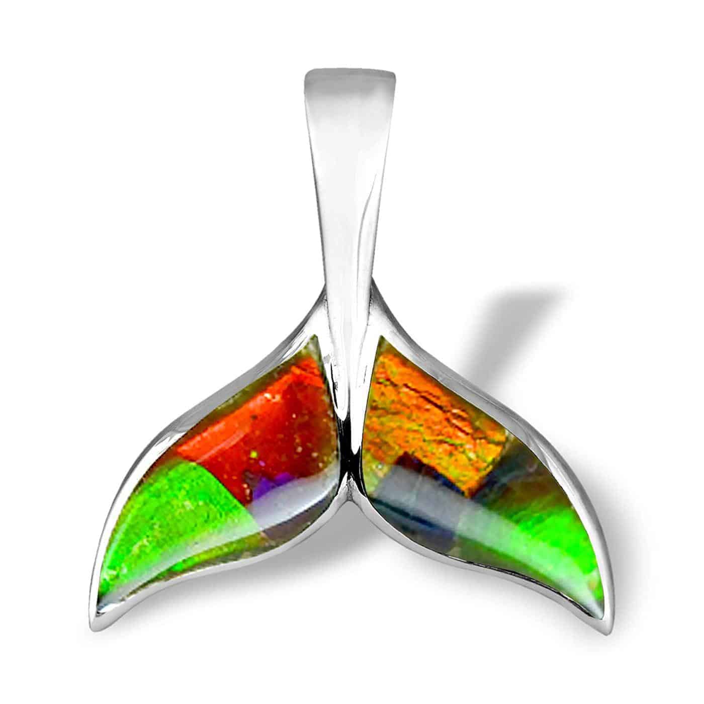Starborn Ammolite Whale Tail Pendant in Sterling Silver
