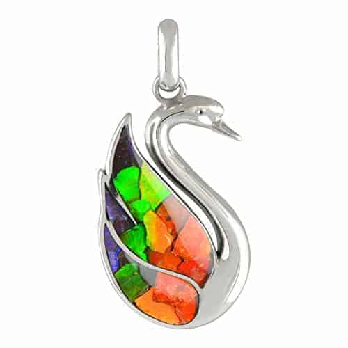 Starborn Ammolite Swan Pendant in Sterling Silver