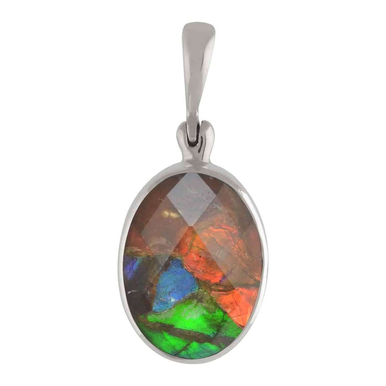 Starborn Faceted Ammolite Doublet Oval Pendant in Sterling Silver
