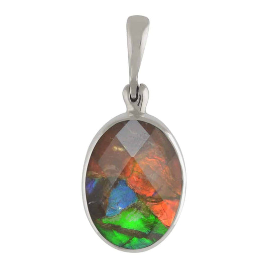 Starborn Faceted Ammolite Doublet Oval Pendant in Sterling Silver