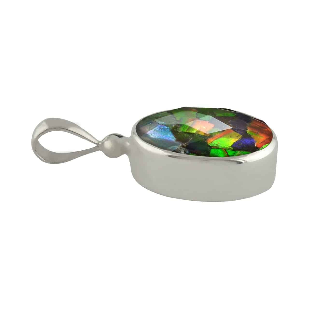 Starborn Faceted Ammolite Doublet Oval Pendant in Sterling Silver