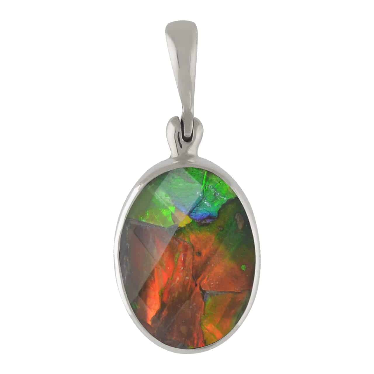 Starborn Faceted Ammolite Doublet Oval Pendant in Sterling Silver