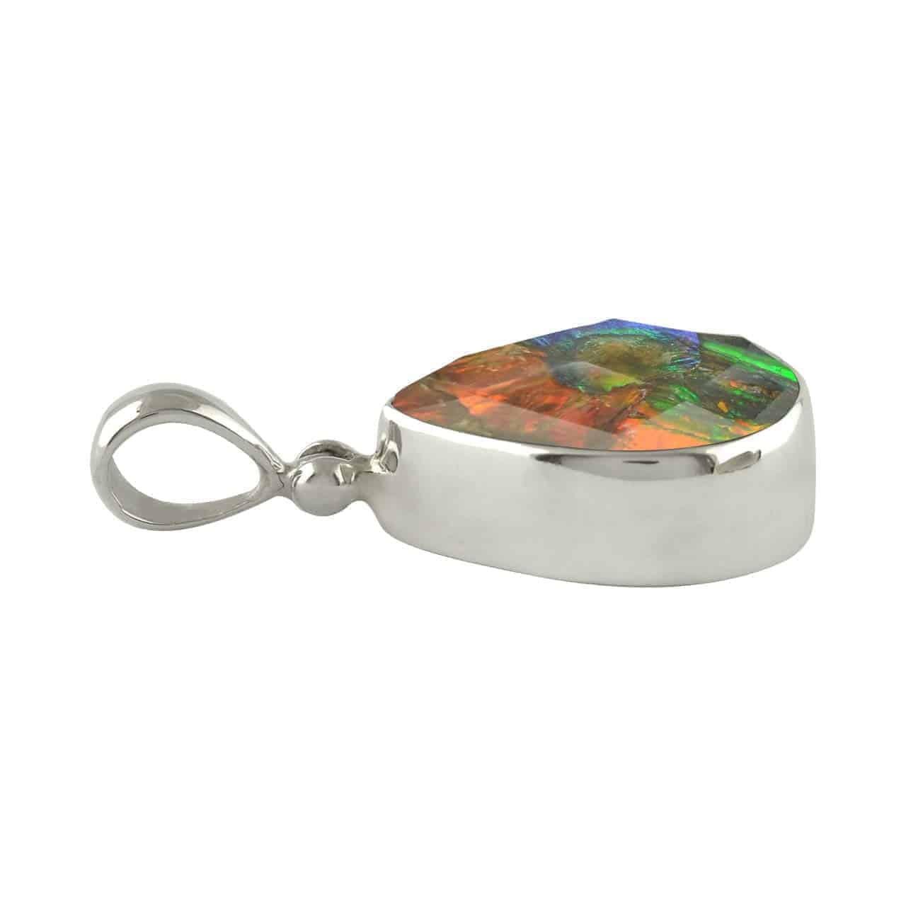 Starborn Faceted Ammolite Doublet Sterling Silver Pear Pendant - Small