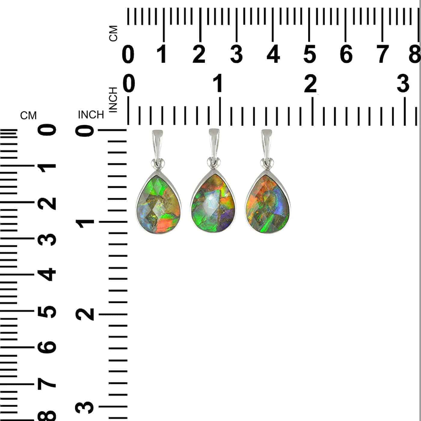 Starborn Faceted Ammolite Doublet Sterling Silver Pear Pendant - Small