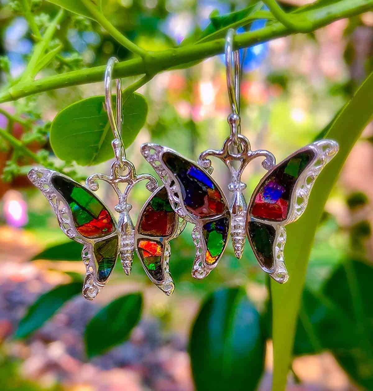 Starborn Ammolite Butterfly Earrings in Sterling Silver