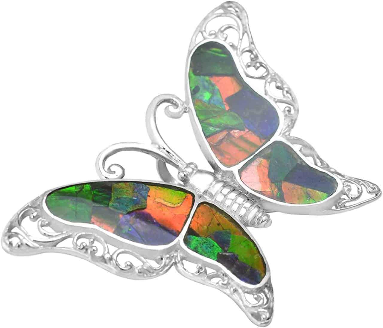 Starborn Ammolite and Sterling Silver Butterfly Pendant