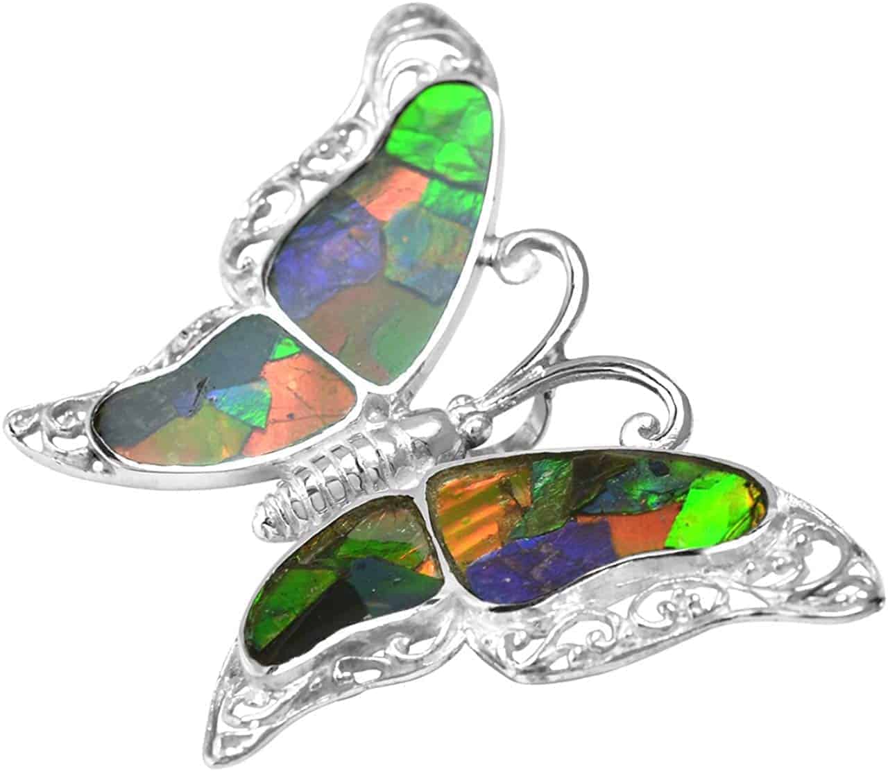 Starborn Ammolite and Sterling Silver Butterfly Pendant
