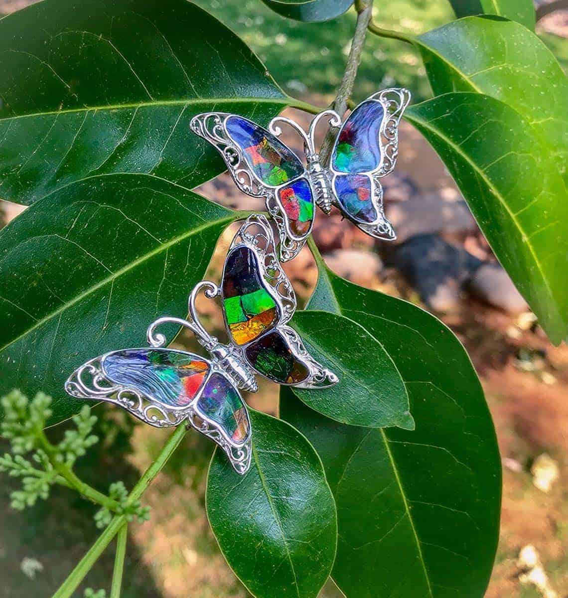 Starborn Ammolite and Sterling Silver Butterfly Pendant