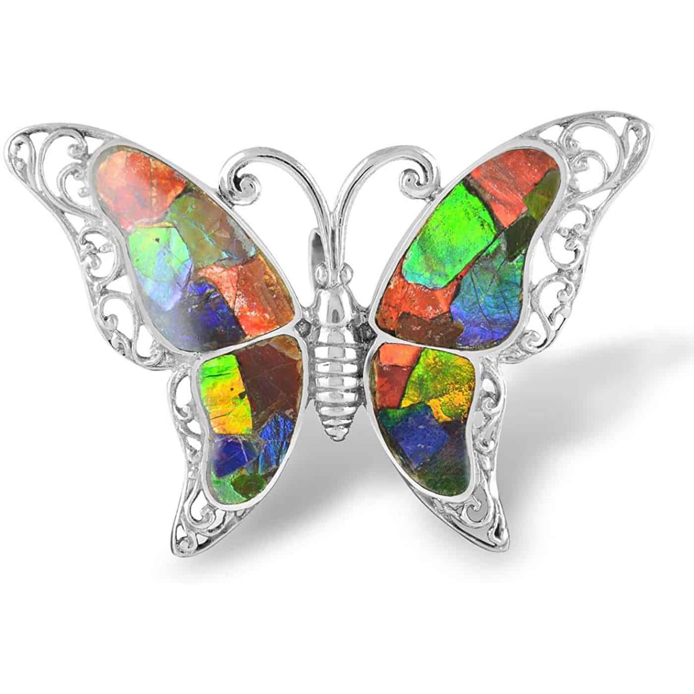 Starborn Ammolite and Sterling Silver Butterfly Pendant