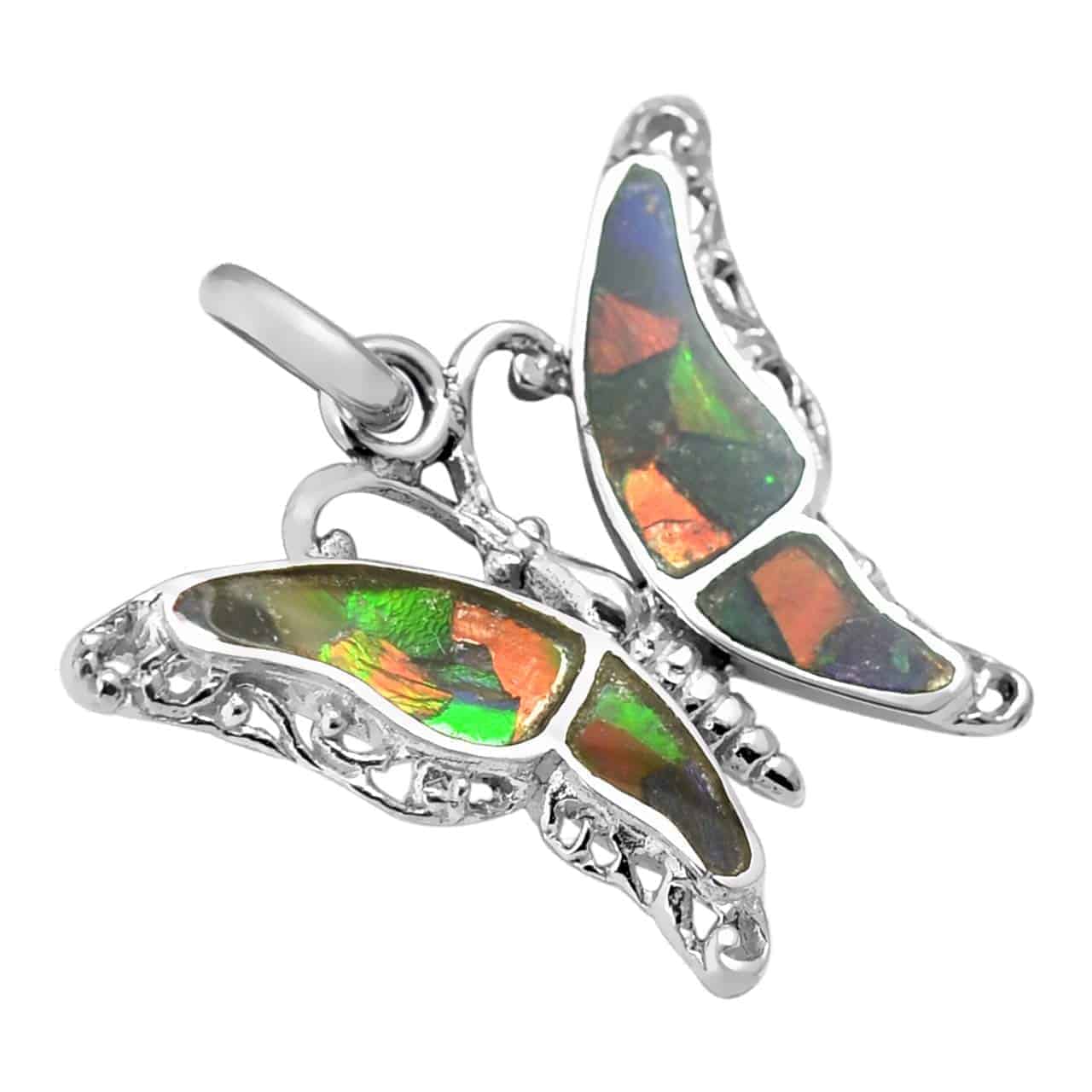 Starborn Ammolite and Sterling Silver Butterfly Pendant with Bail