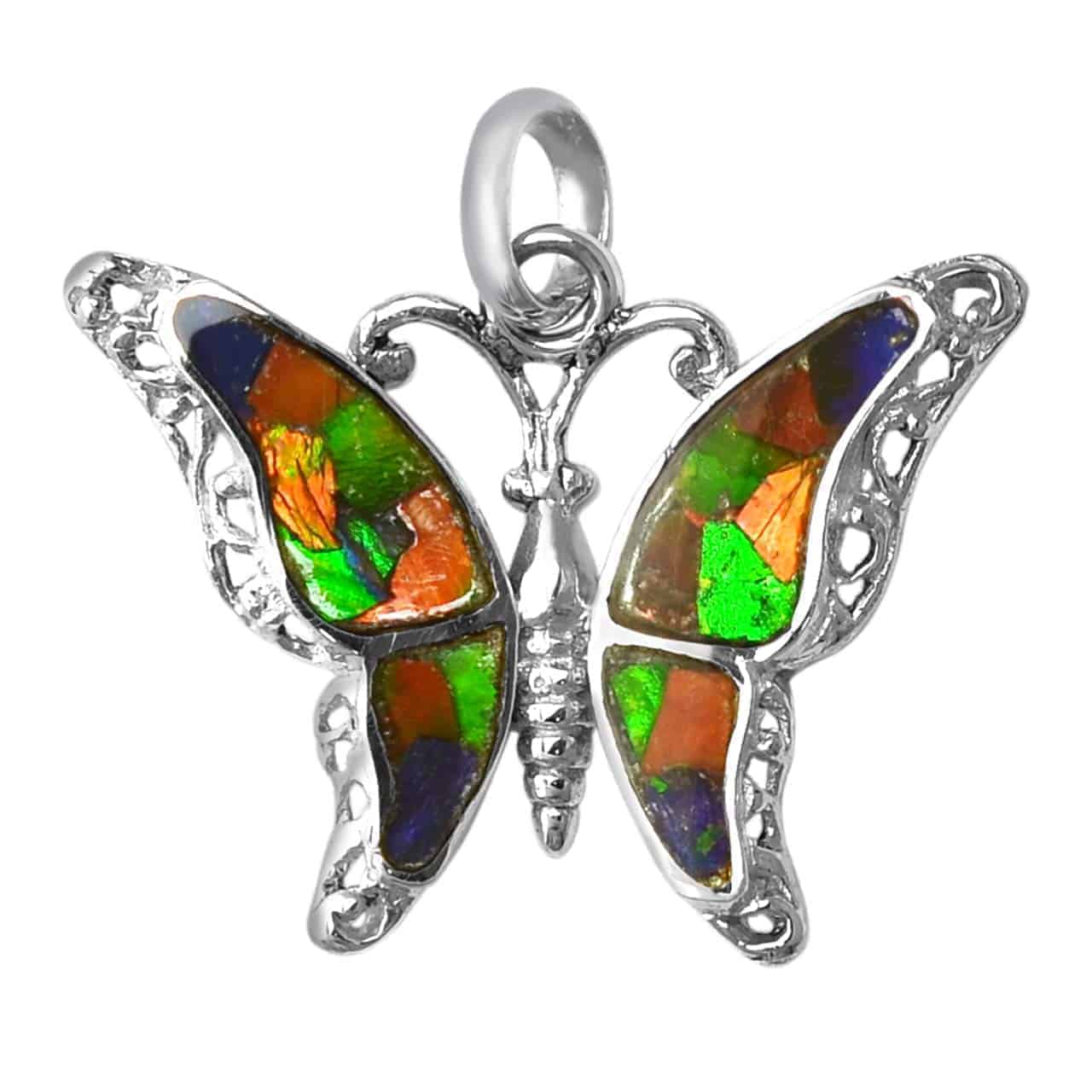 Starborn Ammolite and Sterling Silver Butterfly Pendant with Bail