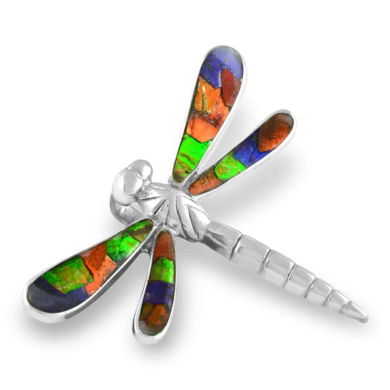 Starborn Ammolite and Sterling Silver Dragonfly Pendant