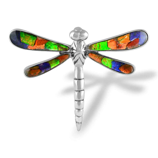 Starborn Ammolite and Sterling Silver Dragonfly Pendant