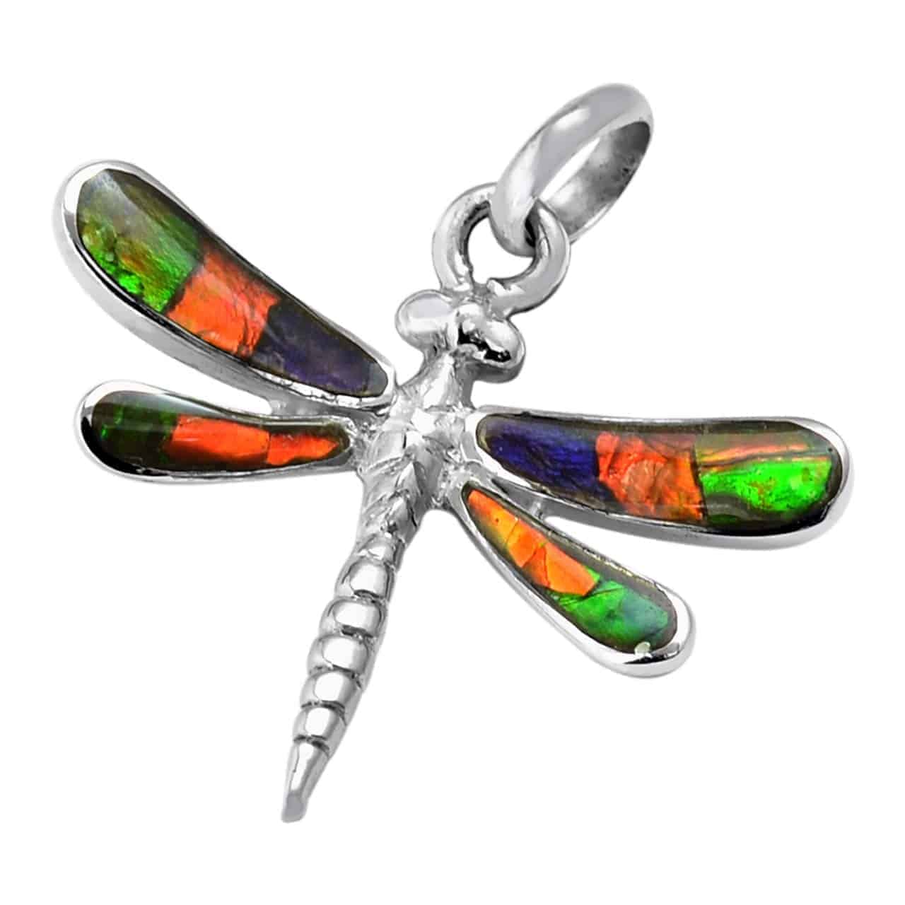 Starborn Ammolite Dragonfly Pendant in Sterling Silver