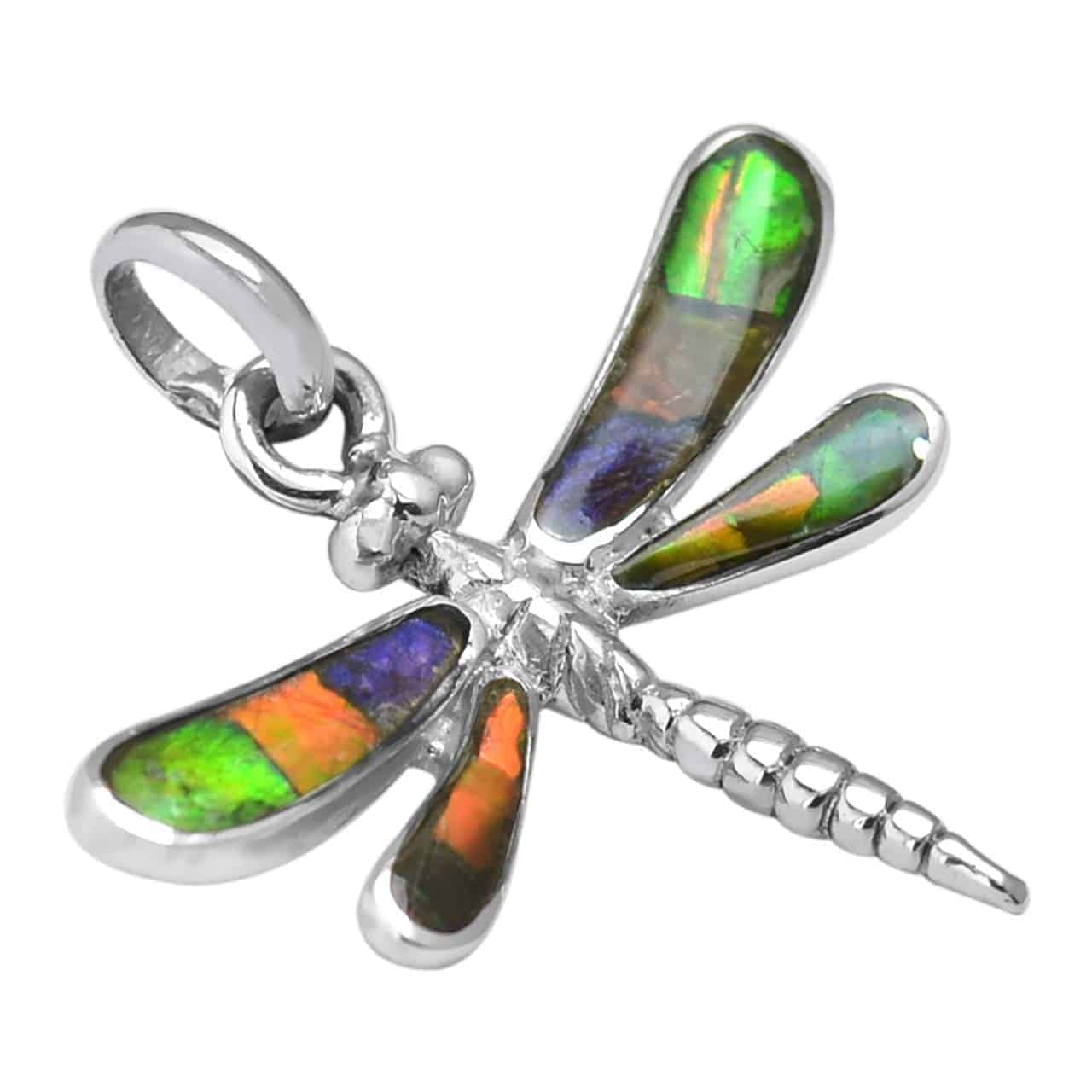 Starborn Ammolite Dragonfly Pendant in Sterling Silver