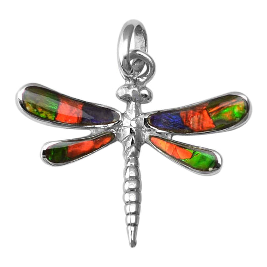 Starborn Ammolite Dragonfly Pendant in Sterling Silver