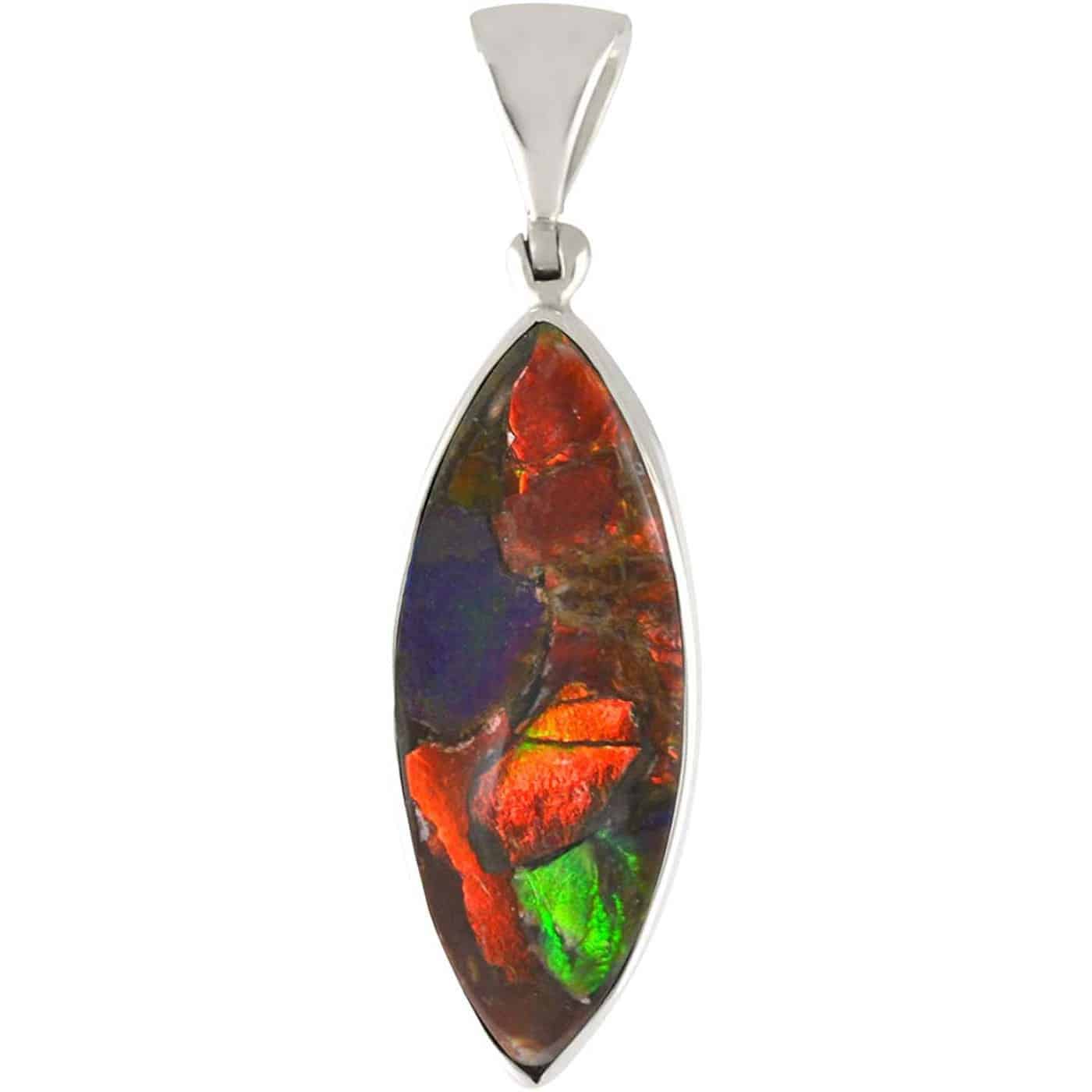 Starborn Ammolite and Sterling Silver Marquise Shape Pendant